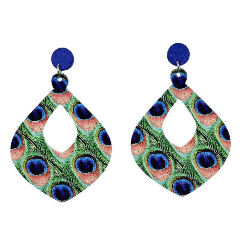 Wholesale Peacock Feather Wood Earrings